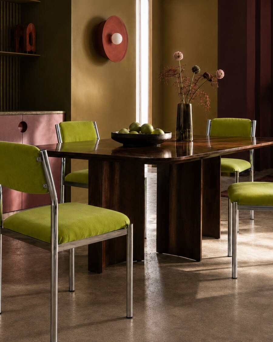 Chrome chairs in a dining room