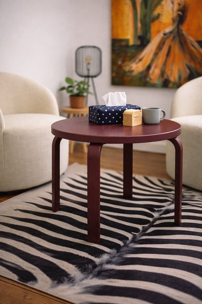 Maroon side table in a treatment room